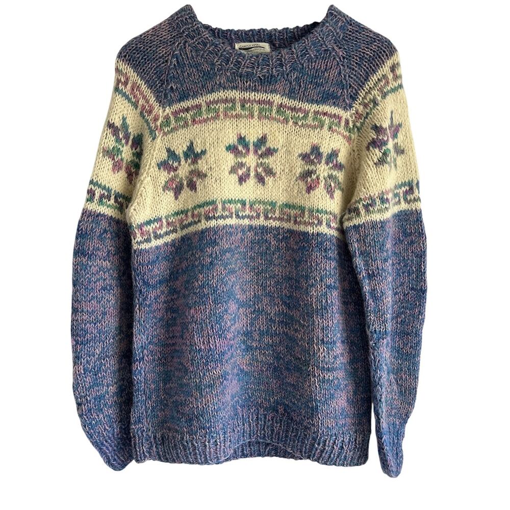 Ganesh Himal Trading Large 100% Wool Hand Made Nordic Snowflake‎ Sweater